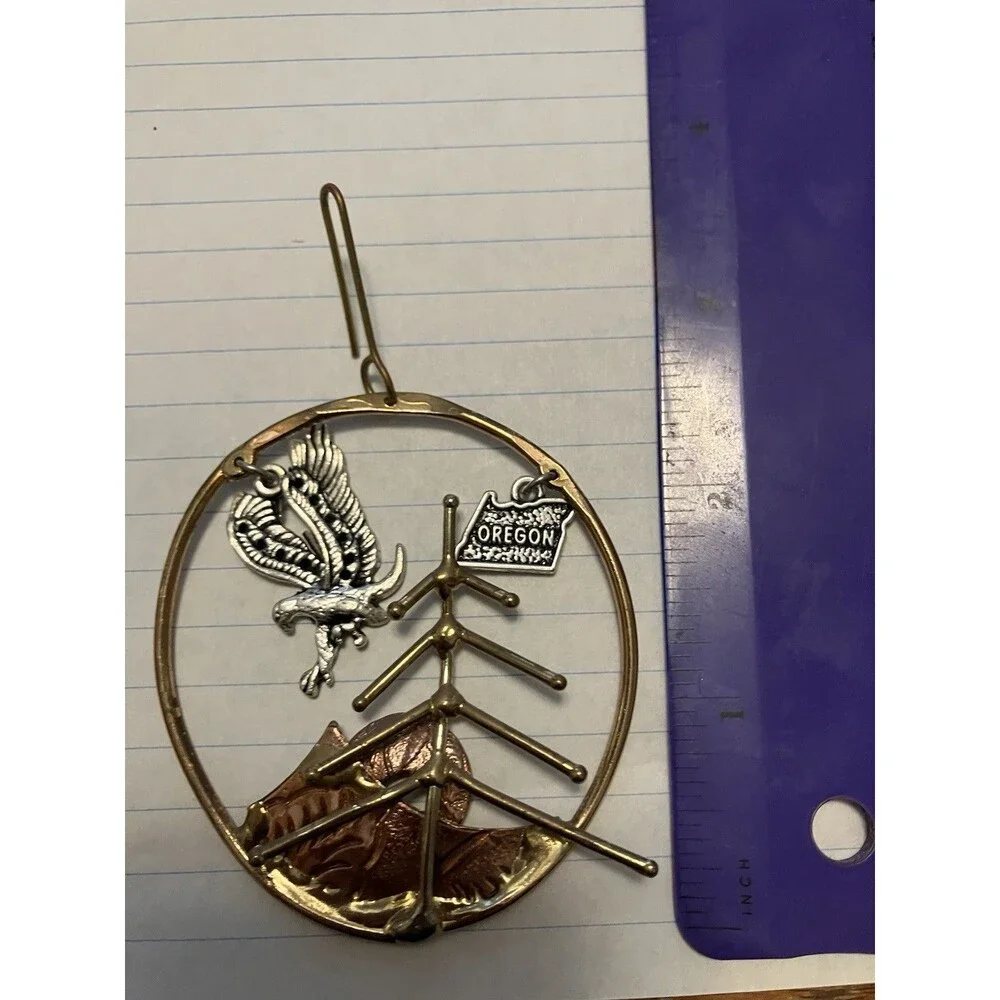 Oregon Metal Ornament silver copper bronze round Artisan Crafted Holiday